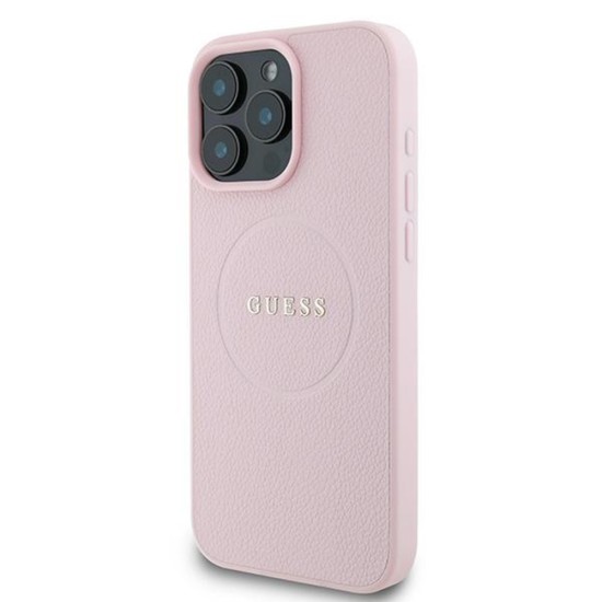 Husa pentru iPhone 15 Pro Max - Guess Grained Gold Ring MagSafe (GUHMP15XPGHSMMP) - Pink