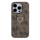 Husa pentru iPhone 15 Pro Max - Guess Grip Stand 4G Triangle Strass (GUHCP15XPGS4TDW) - Brown