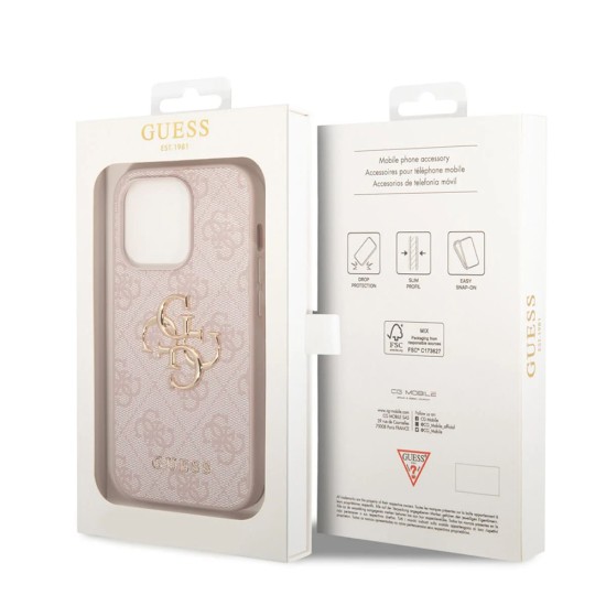 Husa pentru iPhone 15 Pro Max - Guess Hardcase 4G Big Metal Logo (GUHCP15X4GMGPI) - Pink