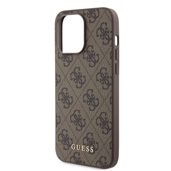 Husa pentru iPhone 15 Pro Max - Guess Hardcase 4G Metal Gold Logo (GUHCP15XG4GFBR) - Brown