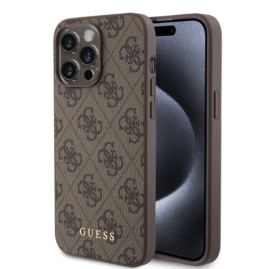 Husa pentru iPhone 15 Pro Max - Guess Hardcase 4G Metal Gold Logo (GUHCP15XG4GFBR) - Brown