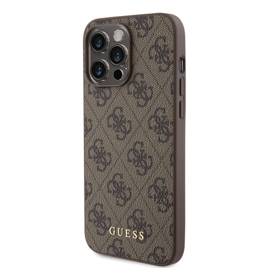 Husa pentru iPhone 15 Pro Max - Guess Hardcase 4G Metal Gold Logo (GUHCP15XG4GFBR) - Brown