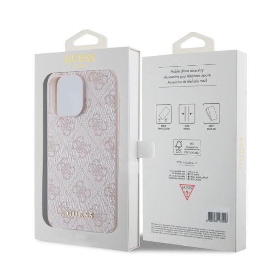 Husa pentru iPhone 15 Pro Max - Guess Hardcase 4G Metal Gold Logo (GUHCP15XG4GFPI) - Pink