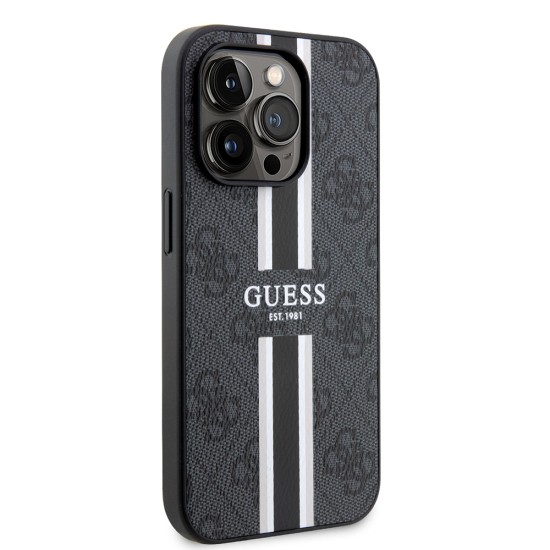 Husa pentru iPhone 15 Pro Max - Guess Hardcase 4G Printed Stripes MagSafe (GUHMP15XP4RPSK) - Black