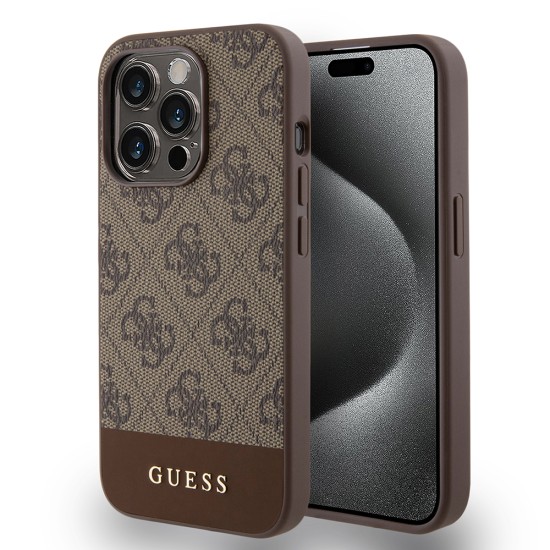 Husa pentru iPhone 15 Pro Max - Guess Hardcase 4G Stripe Collection (GUHCP15XG4GLBR) - Brown