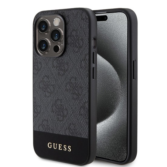 Husa pentru iPhone 15 Pro Max - Guess Hardcase 4G Stripe Collection (GUHCP15XG4GLGR) - Grey