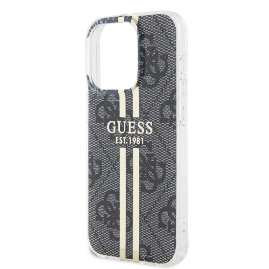 Husa pentru iPhone 15 Pro Max - Guess Hardcase IML 4G Gold Stripe (GUHCP15XH4PSEGK) - Black