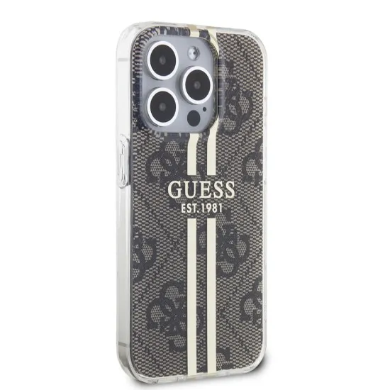 Husa pentru iPhone 15 Pro Max - Guess Hardcase IML 4G Gold Stripe (GUHCP15XH4PSEGW) - Brown Husa pentru iPhone 15 Pro Max - Guess Hardcase IML 4G Gold Stripe (GUHCP15XH4PSEGW) - Brown