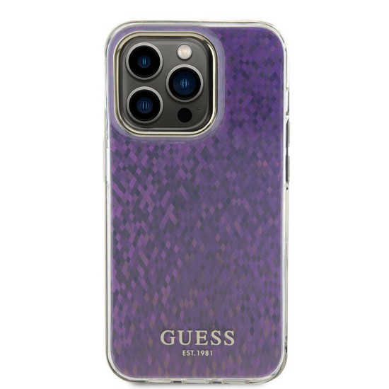 Husa pentru iPhone 15 Pro Max - Guess Hardcase IML Faceted Mirror Disco Iridescent (GUHCP15XHDECMP) - Pink