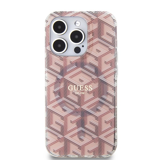 Husa pentru iPhone 15 Pro Max - Guess IML GCube MagSafe (GUHMP15XHGCUSTGP) - Pink