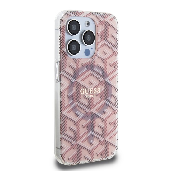 Husa pentru iPhone 15 Pro Max - Guess IML GCube MagSafe (GUHMP15XHGCUSTGP) - Pink