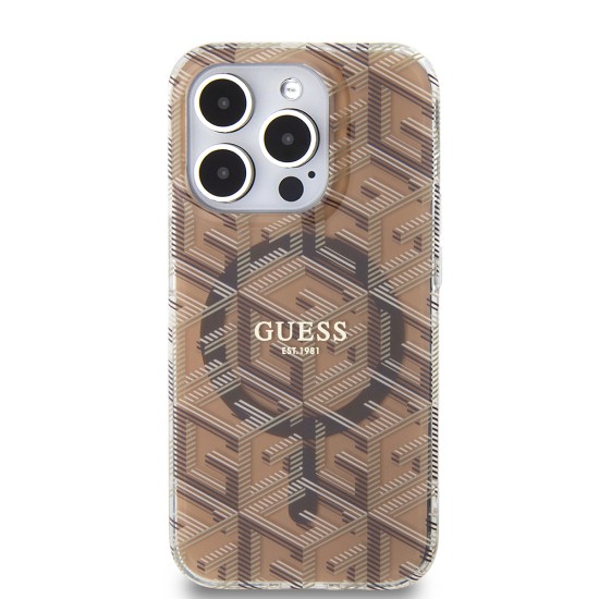 Husa pentru iPhone 15 Pro Max - Guess IML GCube MagSafe (GUHMP15XHGCUSTGW) - Brown