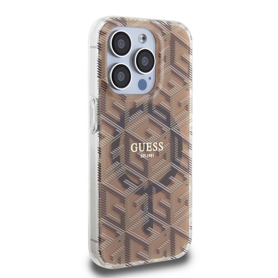 Husa pentru iPhone 15 Pro Max - Guess IML GCube MagSafe (GUHMP15XHGCUSTGW) - Brown