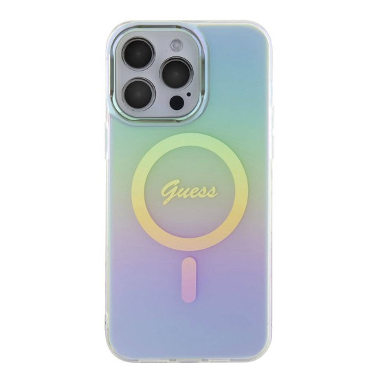 Husa pentru iPhone 15 Pro Max - Guess IML Iridescent MagSafe (GUHMP15XHITSQ) - Turquoise