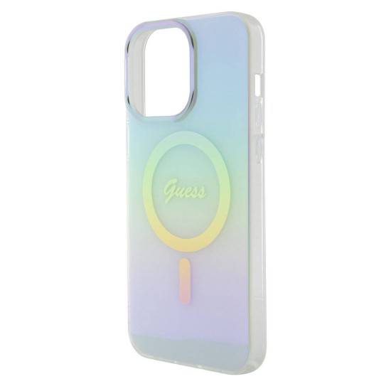 Husa pentru iPhone 15 Pro Max - Guess IML Iridescent MagSafe (GUHMP15XHITSQ) - Turquoise