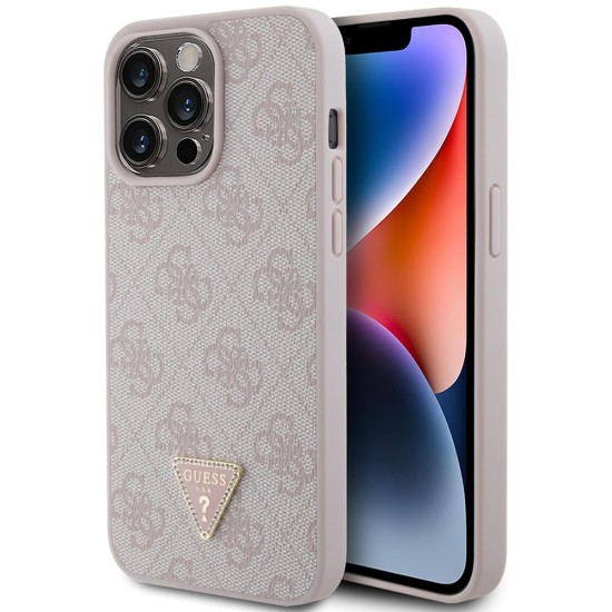 Husa pentru iPhone 15 Pro Max - Guess Leather 4G Diamond Triangle (GUHCP15XP4TDPP) - Pink