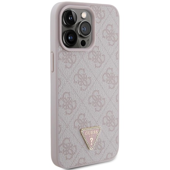 Husa pentru iPhone 15 Pro Max - Guess Leather 4G Diamond Triangle (GUHCP15XP4TDPP) - Pink