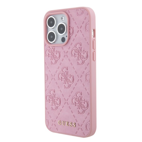 Husa pentru iPhone 15 Pro Max - Guess Leather 4G Stamped (GUHCP15XP4EPMP) - Pink