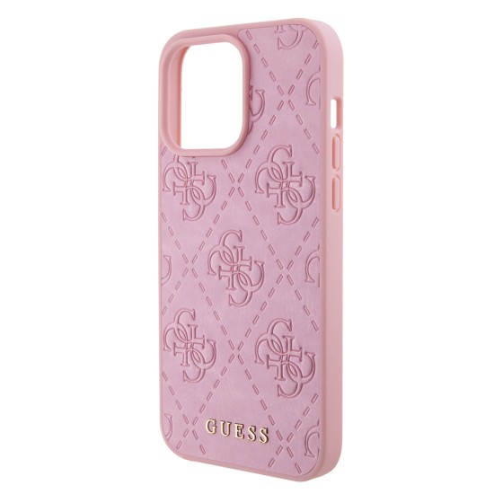 Husa pentru iPhone 15 Pro Max - Guess Leather 4G Stamped (GUHCP15XP4EPMP) - Pink