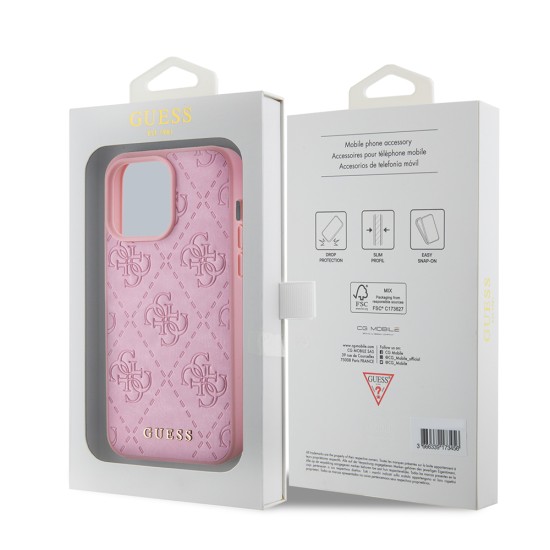 Husa pentru iPhone 15 Pro Max - Guess Leather 4G Stamped (GUHCP15XP4EPMP) - Pink