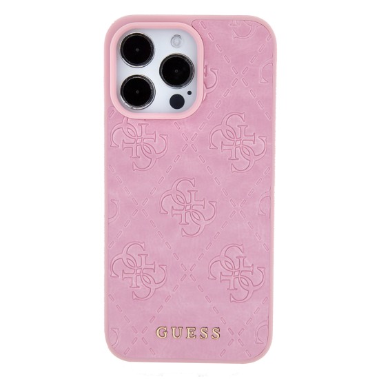 Husa pentru iPhone 15 Pro Max - Guess Leather 4G Stamped (GUHCP15XP4EPMP) - Pink