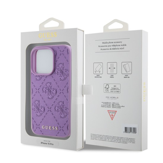 Husa pentru iPhone 15 Pro Max - Guess Leather 4G Stamped (GUHCP15XP4EPMU) - Light Purple