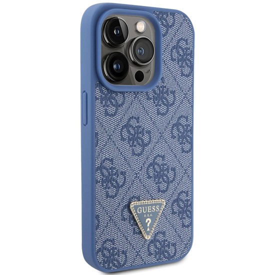 Husa pentru iPhone 15 Pro Max - Guess Leather 4G Triangle Strass (GUHCP15XP4TDPB) - Blue