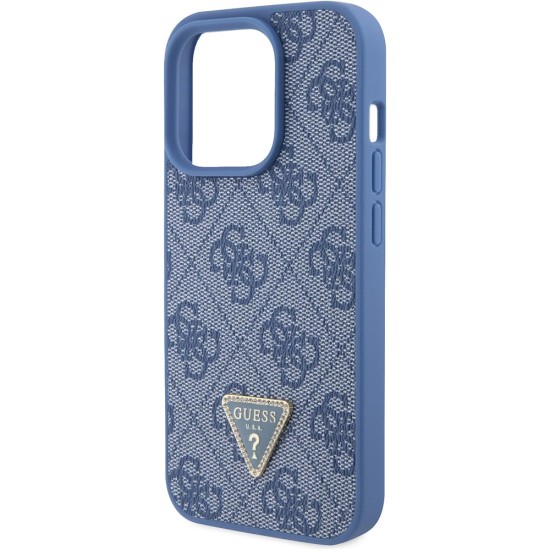 Husa pentru iPhone 15 Pro Max - Guess Leather 4G Triangle Strass (GUHCP15XP4TDPB) - Blue