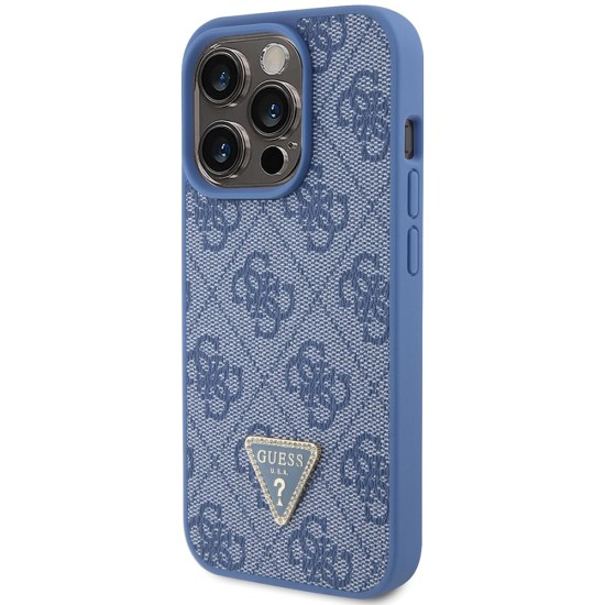 Husa pentru iPhone 15 Pro Max - Guess Leather 4G Triangle Strass (GUHCP15XP4TDPB) - Blue