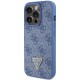 Husa pentru iPhone 15 Pro Max - Guess Leather 4G Triangle Strass (GUHCP15XP4TDPB) - Blue