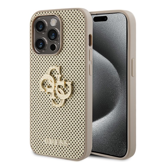 Husa pentru iPhone 15 Pro Max - Guess Leather Perforated 4G (GUHCP15XPSP4LGD) - Gold