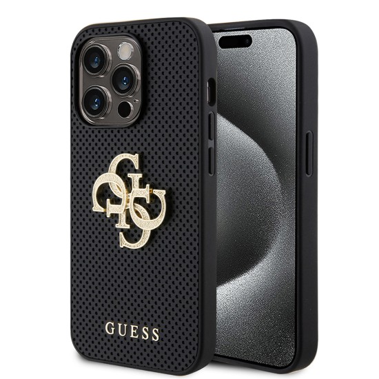 Husa pentru iPhone 15 Pro Max - Guess Leather Perforated 4G (GUHCP15XPSP4LGK) - Black