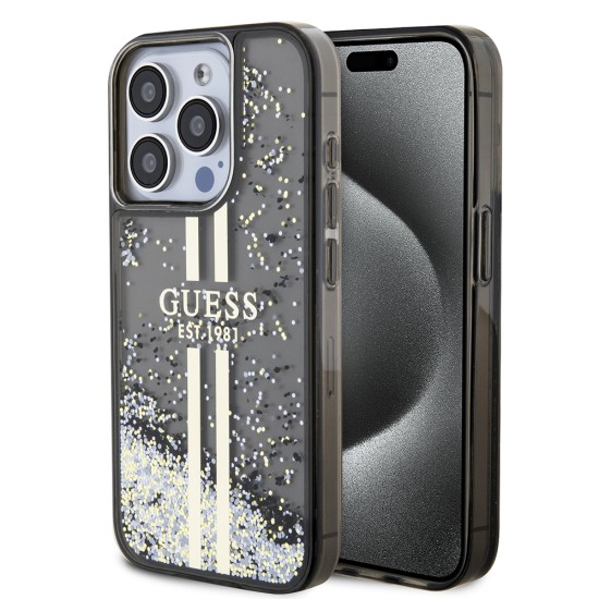 Husa pentru iPhone 15 Pro Max - Guess Liquid Glitter Gold Stripes (GUHCP15XLFCSEGK) - Black