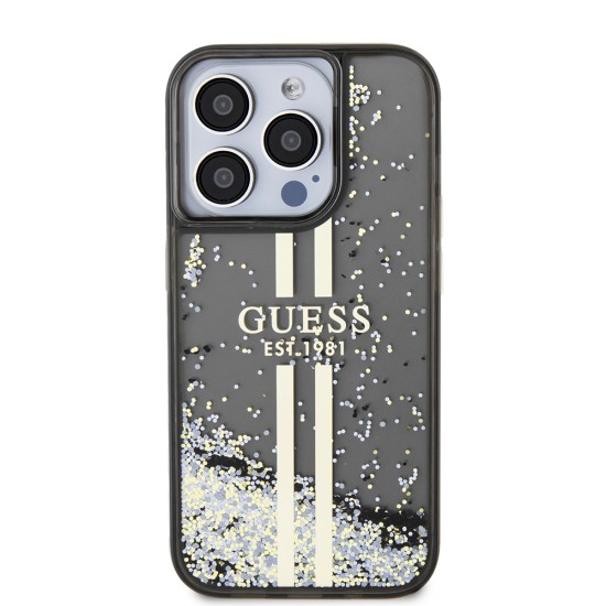 Husa pentru iPhone 15 Pro Max - Guess Liquid Glitter Gold Stripes (GUHCP15XLFCSEGK) - Black