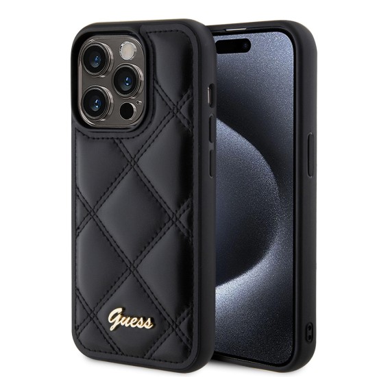 Husa pentru iPhone 15 Pro Max - Guess Quilted Metal Logo (GUHCP15XPSQSQSK) - Black