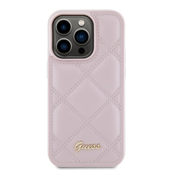 Husa pentru iPhone 15 Pro Max - Guess Quilted Metal Logo (GUHCP15XPSQSQSP) - Pink