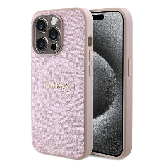 Husa pentru iPhone 15 Pro Max - Guess Saffiano MagSafe (GUHMP15XPSAHMCP) - Pink