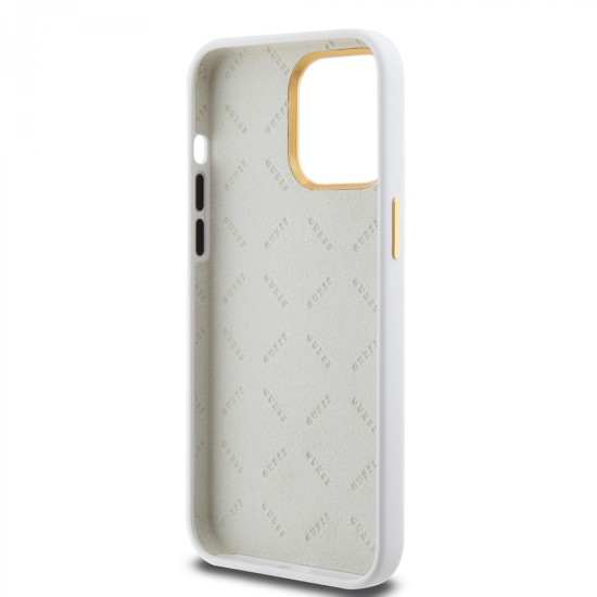 Husa pentru iPhone 15 Pro Max - Guess Silicone Logo Strass 4G (GUHCP15XM4DGPH) - White