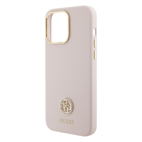 Husa pentru iPhone 15 Pro Max - Guess Silicone Logo Strass 4G (GUHCP15XM4DGPP) - Light Pink