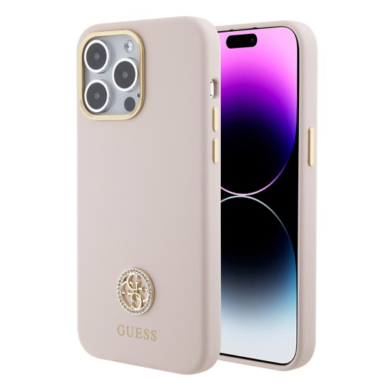 Husa pentru iPhone 15 Pro Max - Guess Silicone Logo Strass 4G (GUHCP15XM4DGPP) - Light Pink