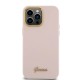 Husa pentru iPhone 15 Pro Max - Guess Silicone Script Metal Logo & Frame (GUHCP15XSMBSLP) - Light Pink