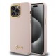 Husa pentru iPhone 15 Pro Max - Guess Silicone Script Metal Logo & Frame (GUHCP15XSMBSLP) - Light Pink