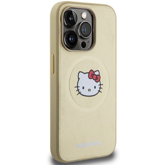 Husa pentru iPhone 15 Pro Max - Hello Kitty Hardcase Leather Kitty Head MagSafe (HKHMP15XPGHCKD) - Gold