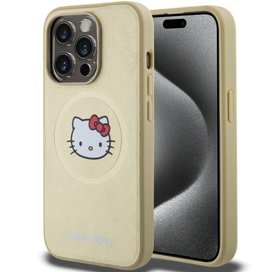 Husa pentru iPhone 15 Pro Max - Hello Kitty Hardcase Leather Kitty Head MagSafe (HKHMP15XPGHCKD) - Gold