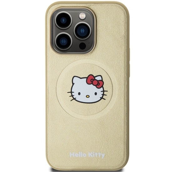 Husa pentru iPhone 15 Pro Max - Hello Kitty Hardcase Leather Kitty Head MagSafe (HKHMP15XPGHCKD) - Gold