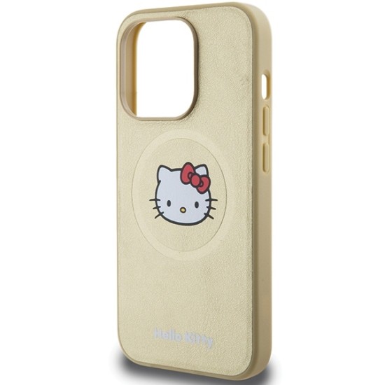 Husa pentru iPhone 15 Pro Max - Hello Kitty Hardcase Leather Kitty Head MagSafe (HKHMP15XPGHCKD) - Gold