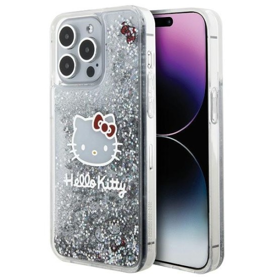 Husa pentru iPhone 15 Pro Max - Hello Kitty Hardcase Liquid Glitter Charms Kitty Head (HKHCP15XLIKHET) - Silver