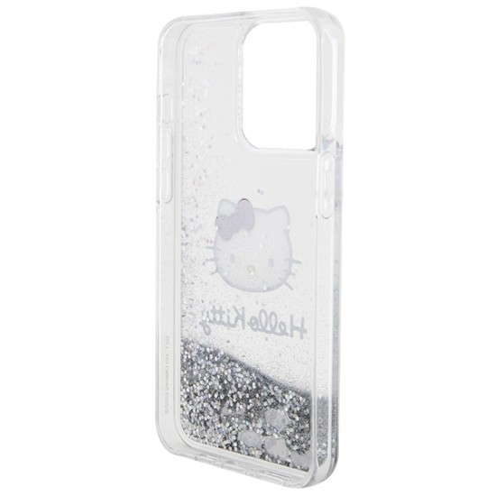 Husa pentru iPhone 15 Pro Max - Hello Kitty Hardcase Liquid Glitter Charms Kitty Head (HKHCP15XLIKHET) - Silver