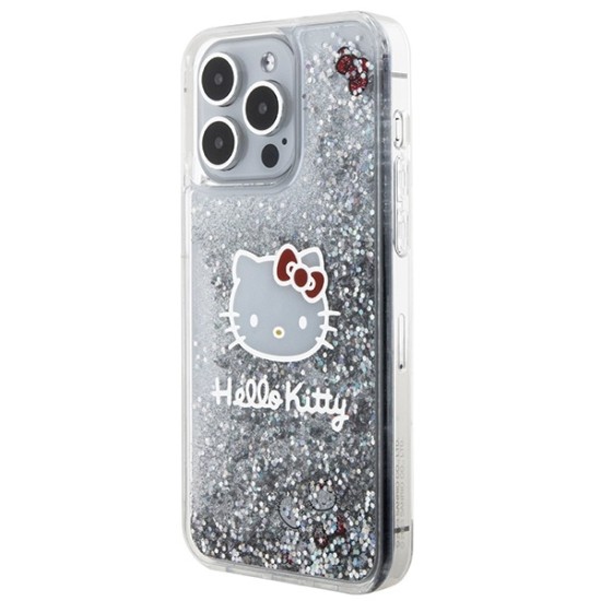 Husa pentru iPhone 15 Pro Max - Hello Kitty Hardcase Liquid Glitter Charms Kitty Head (HKHCP15XLIKHET) - Silver