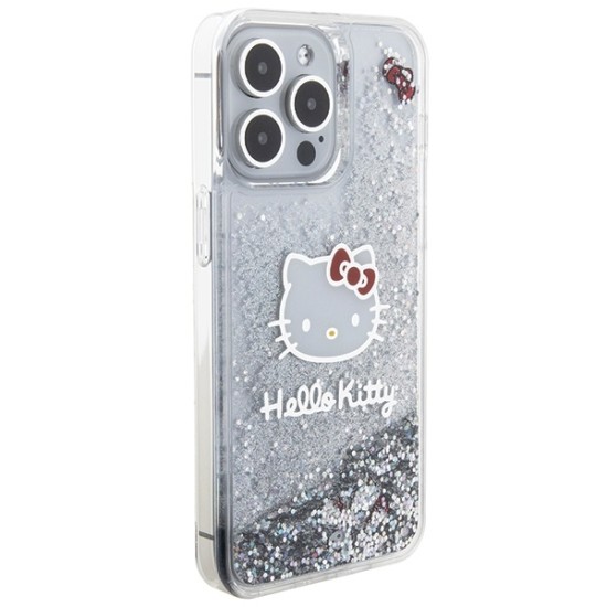 Husa pentru iPhone 15 Pro Max - Hello Kitty Hardcase Liquid Glitter Charms Kitty Head (HKHCP15XLIKHET) - Silver